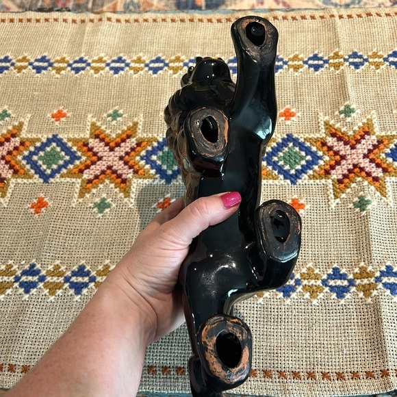 Vintage Black Lion Ceramic Figurine Mid-Century Jungle Cat Statue Green Eyes - Picture 5 of 6